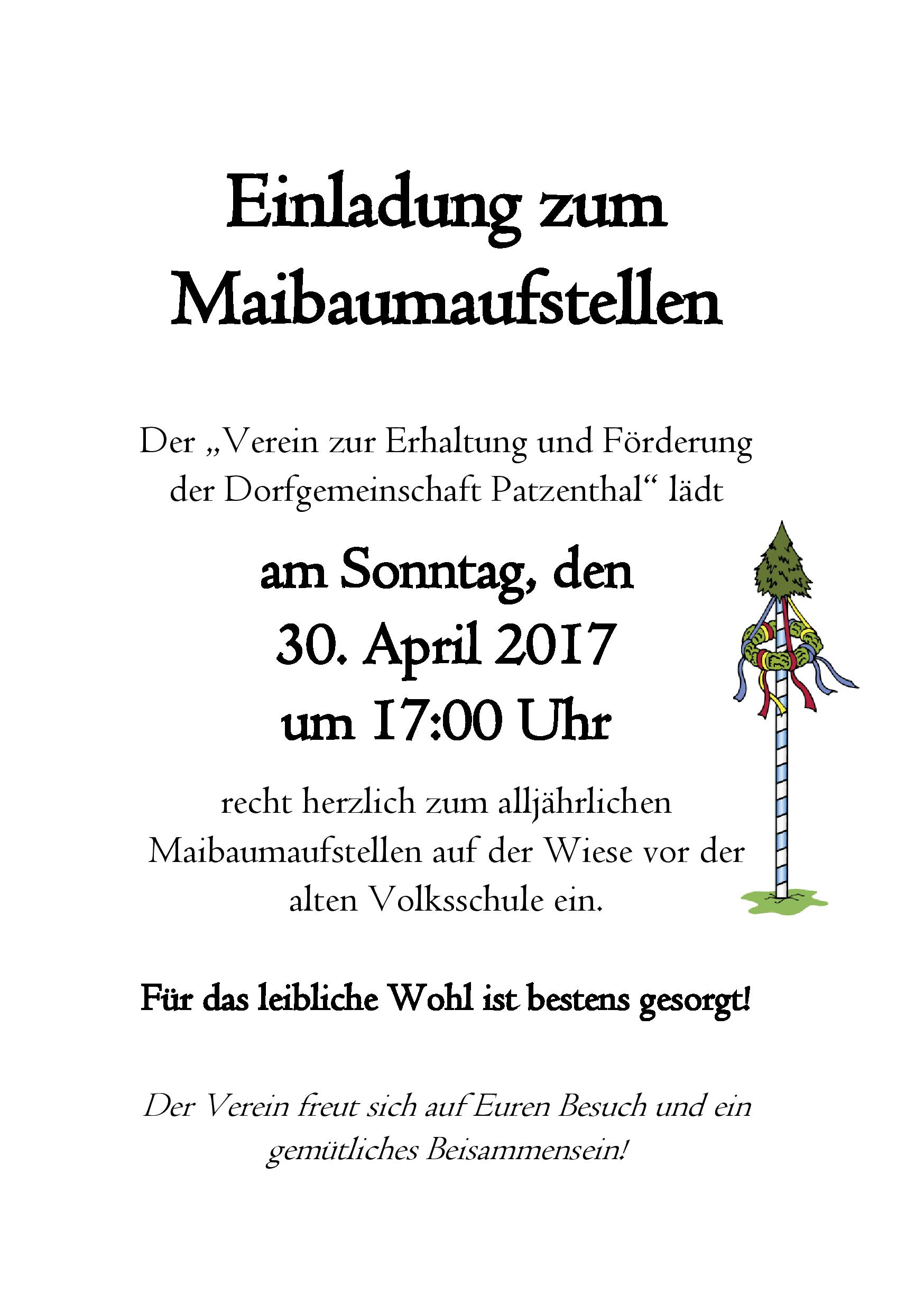 Einladung zum Maibaumaufstellen 2017